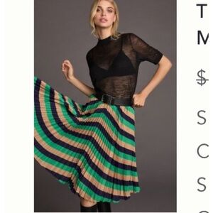 Anthropologie Mauve Pleated Navy/Green/Gold Skirt. US 12. Runs small.